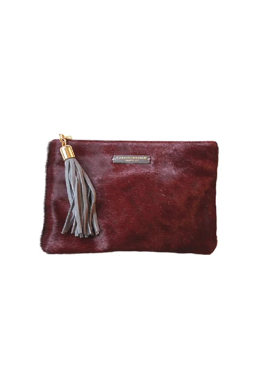 Shaker Hair on Hide Burgundy Tassel Clutch Everyday Elegance At Special Prices