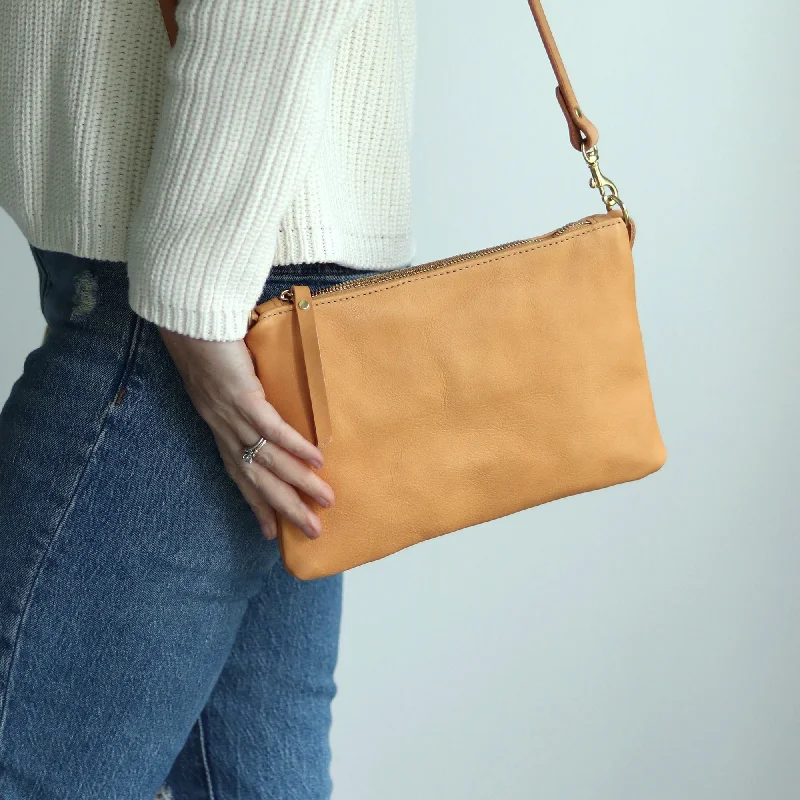 Small Leather Crossbody Clutch Bag - Beige Pebble Timeless Bags, Flash Sale