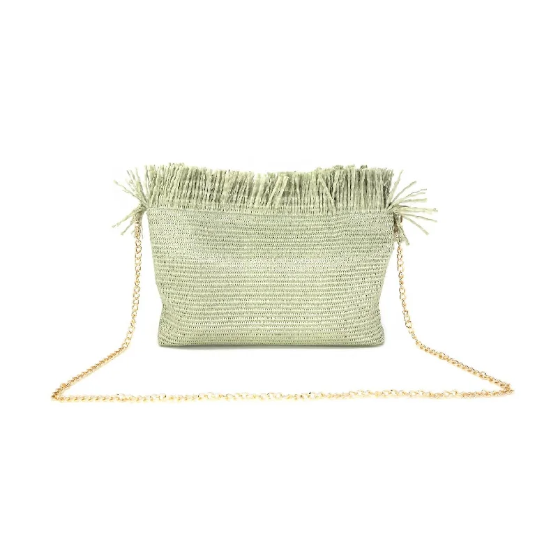 Women's Fringe Raffia Clutch In Sage Elegant Purses, Shop & Save