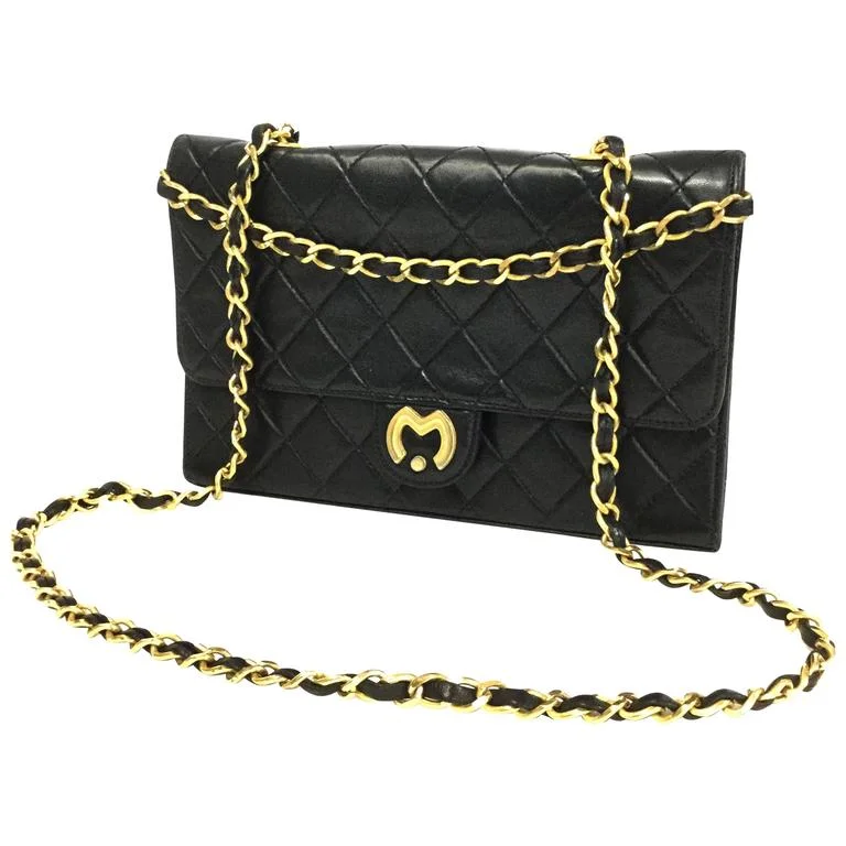 1980s Mila Schon Black Quilted Leather Gold Chain Cross body Purse Upgrade Your Look With Our Exclusive Bag Deals 1980s Mila Schon Black Quilted Leather Gold Chain Cross body Purse Upgrade Your Look With Our Exclusive Bag Deals