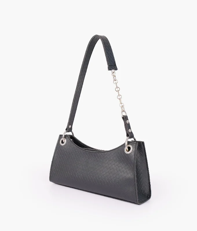 Black weaved elongated chain handle purse Iconic Fashion Bags At Unbeatable Savings