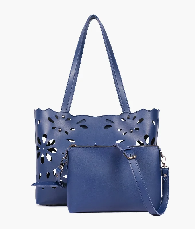 Blue two-piece floral tote Best Deals On Premium And Casual Bags – Act Fast