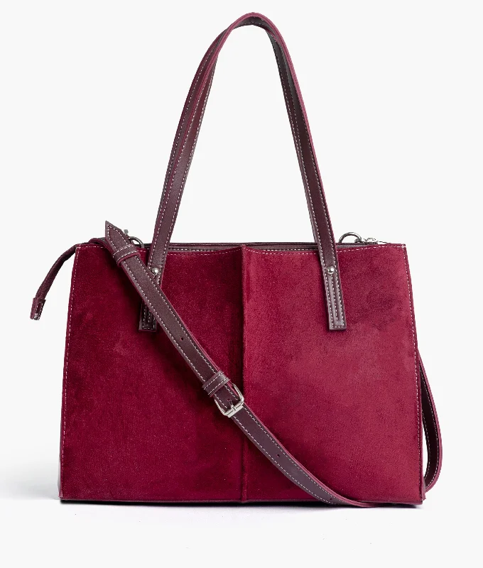 Burgundy suede work tote bag Premium Handbags At Budget-Friendly Prices