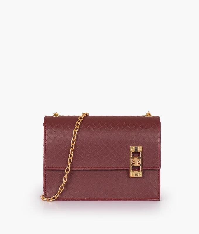 Burgundy weaved chain shoulder bag with twist lock Designer Bags At Exclusive Clearance Prices Burgundy weaved chain shoulder bag with twist lock Designer Bags At Exclusive Clearance Prices