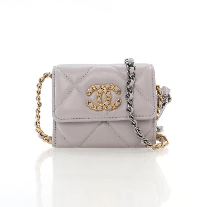 Chanel 19 Cardholder On Chain Grey Lambskin Statement Bags, Shop Today