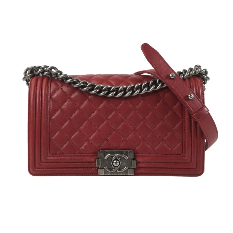 Chanel Boy Bag Old Medium Red Lambskin Trendy Backpacks, Huge Markdowns