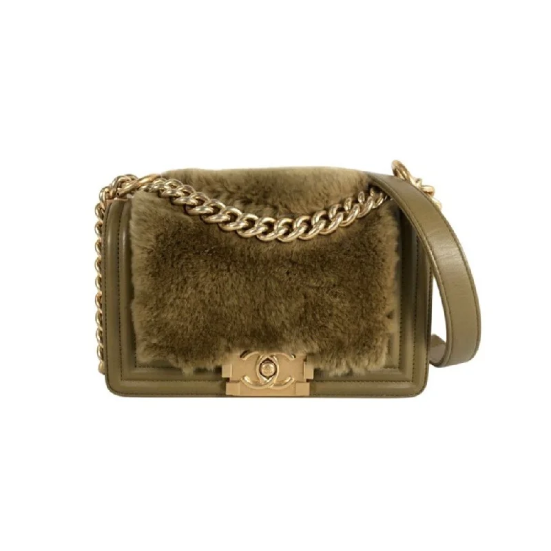 Chanel Boy Bag Small Green Lambskin/Fur Stylish Totes, Special Discounts
