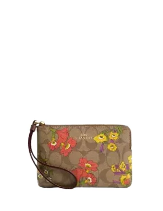 Chic Style, Always In Vogue Coach Corner Zip Wristlet In Signature Canvas With Floral Print Modern Handbags With Stylish Discounts Chic Style, Always In Vogue Coach Corner Zip Wristlet In Signature Canvas With Floral Print Modern Handbags With Stylish Discounts