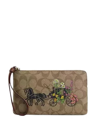 Chic & Cozy Collection Coach Large Corner Zip Wristlet In Signature Canvas With Floral Horse And Carriage Sleek And Stylish Handbags At Lower Prices Chic & Cozy Collection Coach Large Corner Zip Wristlet In Signature Canvas With Floral Horse And Carriage Sleek And Stylish Handbags At Lower Prices