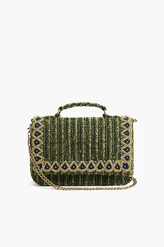 Hand Held beaded Clutch with Adjustable Chain Strap Green High-End Handbags At Affordable Prices Hand Held beaded Clutch with Adjustable Chain Strap Green High-End Handbags At Affordable Prices