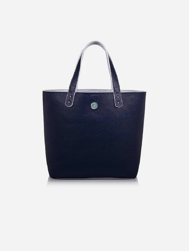 Reversible Vegan Leather Tote | Blue & Grey Elegant Bags, Limited Stock