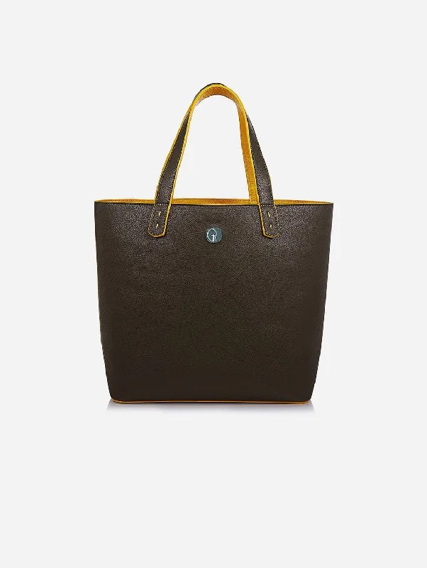 Reversible Vegan Leather Tote | Green & Mustard Limited-Time Handbag Sale