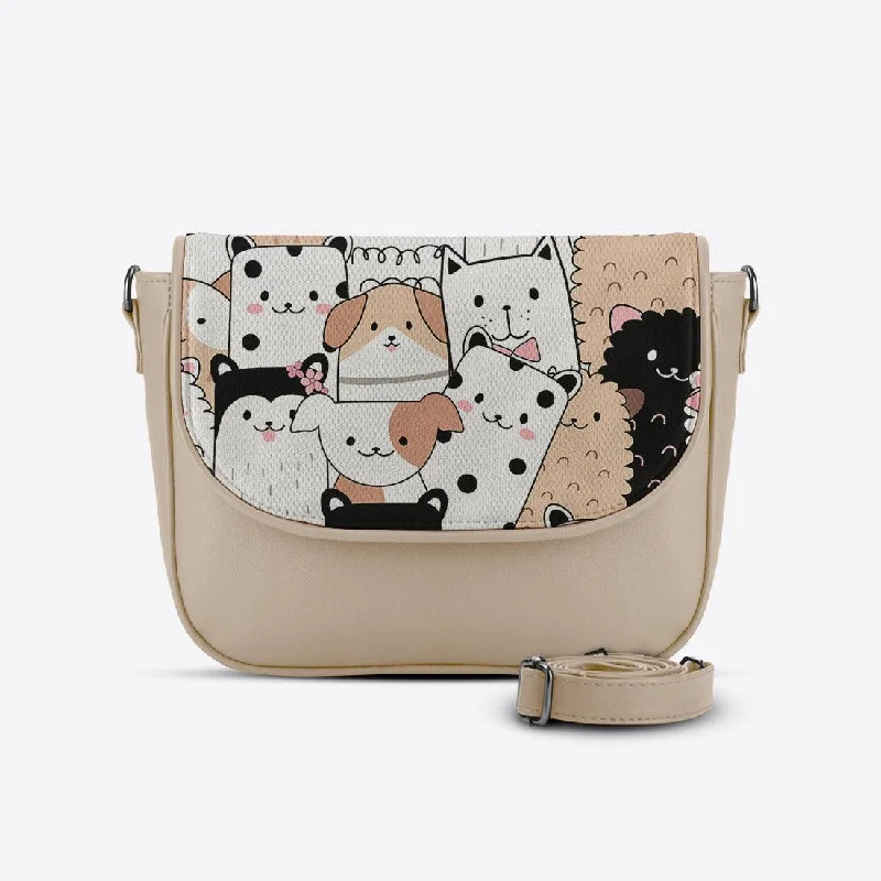 Beige Messenger Crossbody Cute Pets Everyday Bags, Budget-Friendly