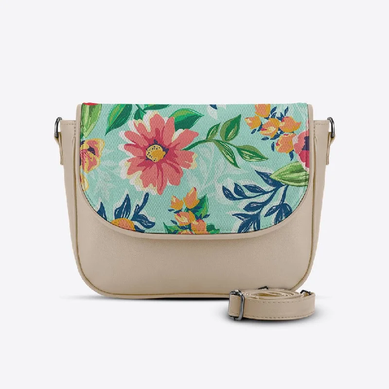 Beige Messenger Crossbody Cyan Floral Designer Bags, Low Prices