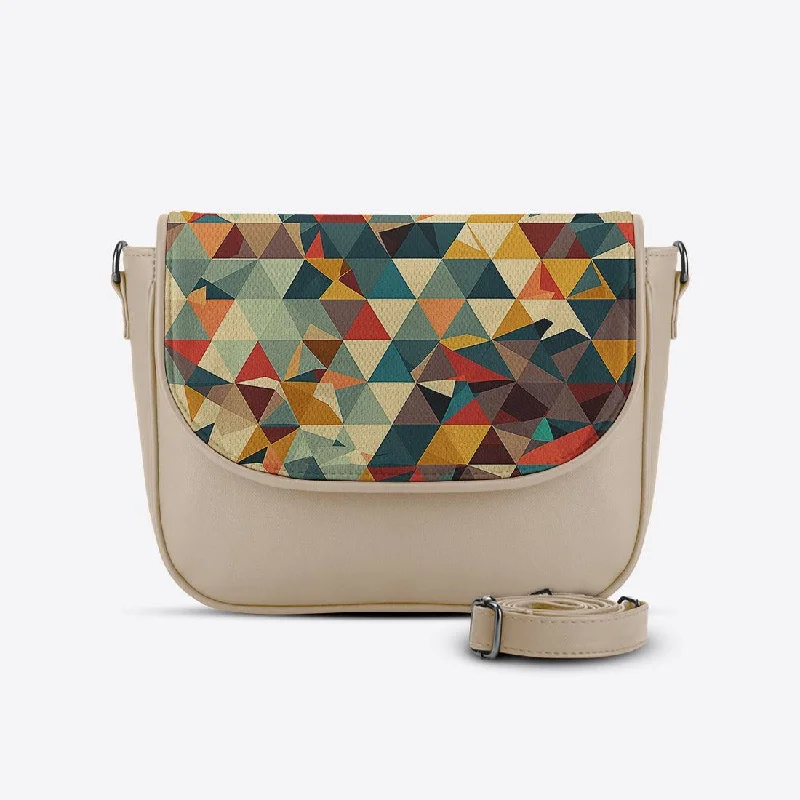 Beige Messenger Crossbody Glass Triangles Timeless Handbags, Flash Sale