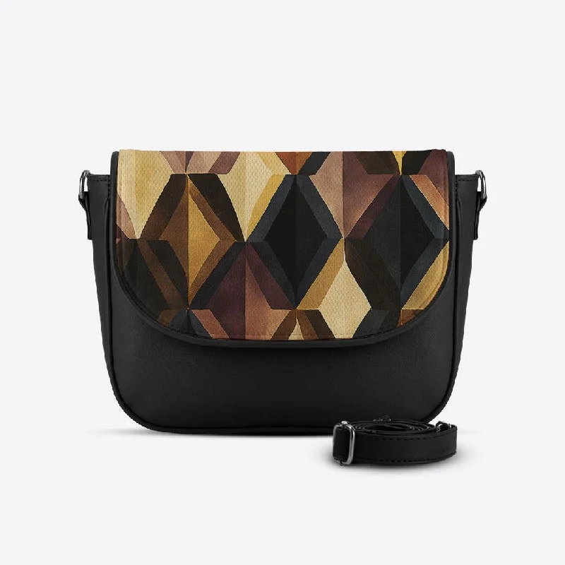 Black Messenger Crossbody Polygons Art Designer Bags At Low Prices