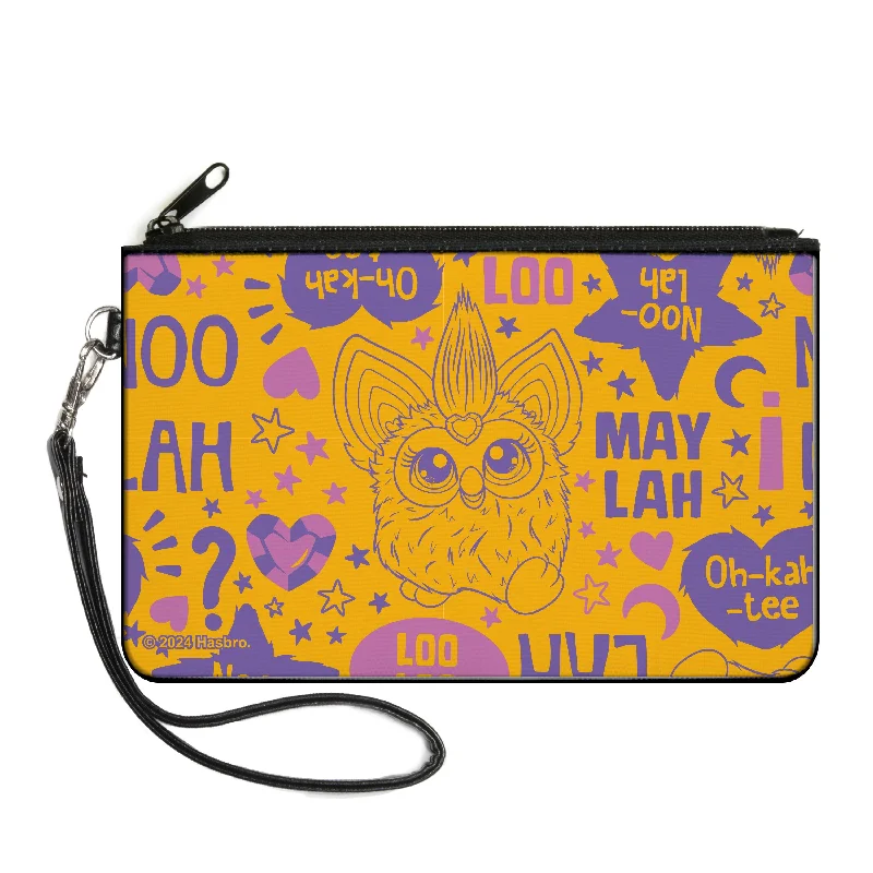 Canvas Zipper Wallet - LARGE - Furby Purple Excited Furby Pose and Icons Grid Collage Pink/Purple Fashionable Handbags At Must-Have Prices Canvas Zipper Wallet - LARGE - Furby Purple Excited Furby Pose and Icons Grid Collage Pink/Purple Fashionable Handbags At Must-Have Prices