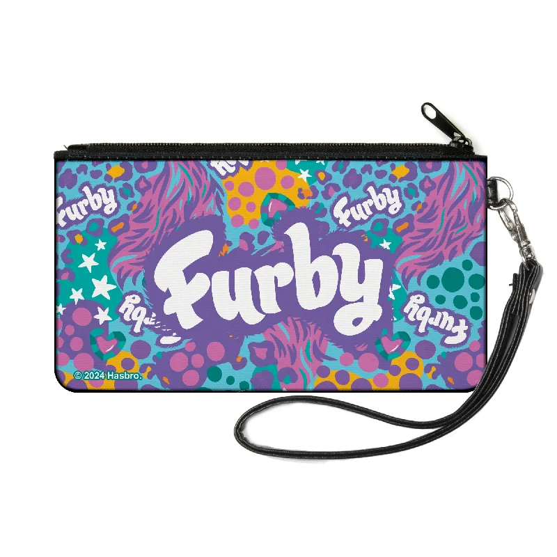 Canvas Zipper Wallet - SMALL - FURBY Title Logo Fur Print Blues/Purple/White Chic Bags, Shop Now