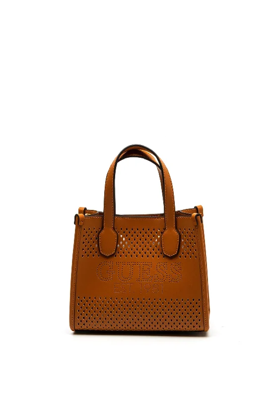 Guess Katey Perf Mini Tote, Cognac Chic Shoulder Bags At Promotional Rates