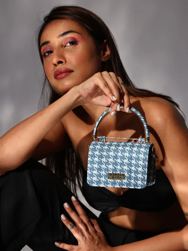 Nano Blue & White Houndstooth Mini Box Bag | Modern Myth Stylish And Functional Bags Now At Reduced Rates Nano Blue & White Houndstooth Mini Box Bag | Modern Myth Stylish And Functional Bags Now At Reduced Rates
