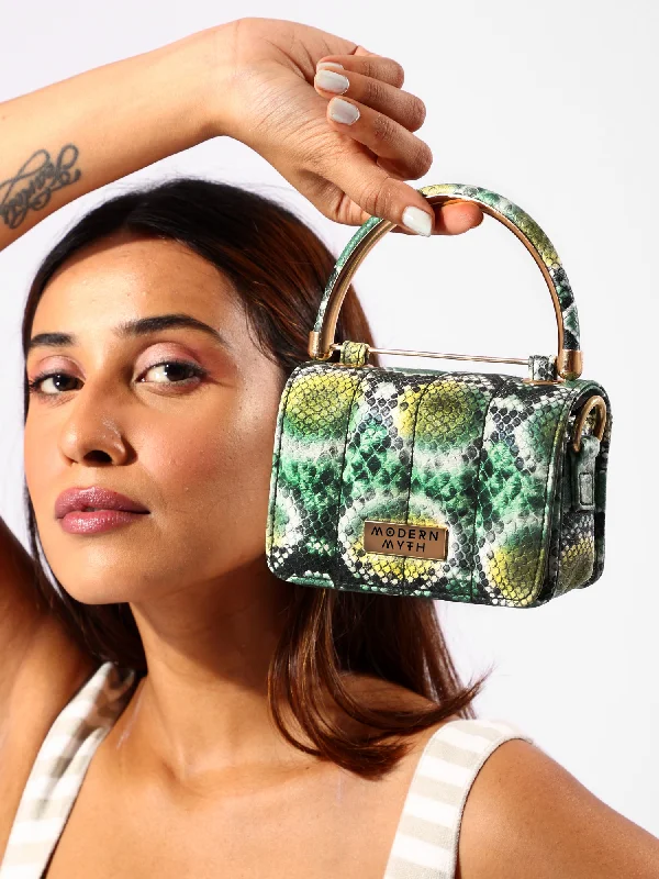 Nano Green Snake Print Mini Box Bag | Modern Myth High-Fashion Handbags At Reduced Costs