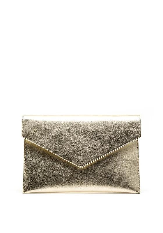 Pomares Metallic Envelope Clutch Bag, Gold Fashionable Handbags At Must-Have Prices