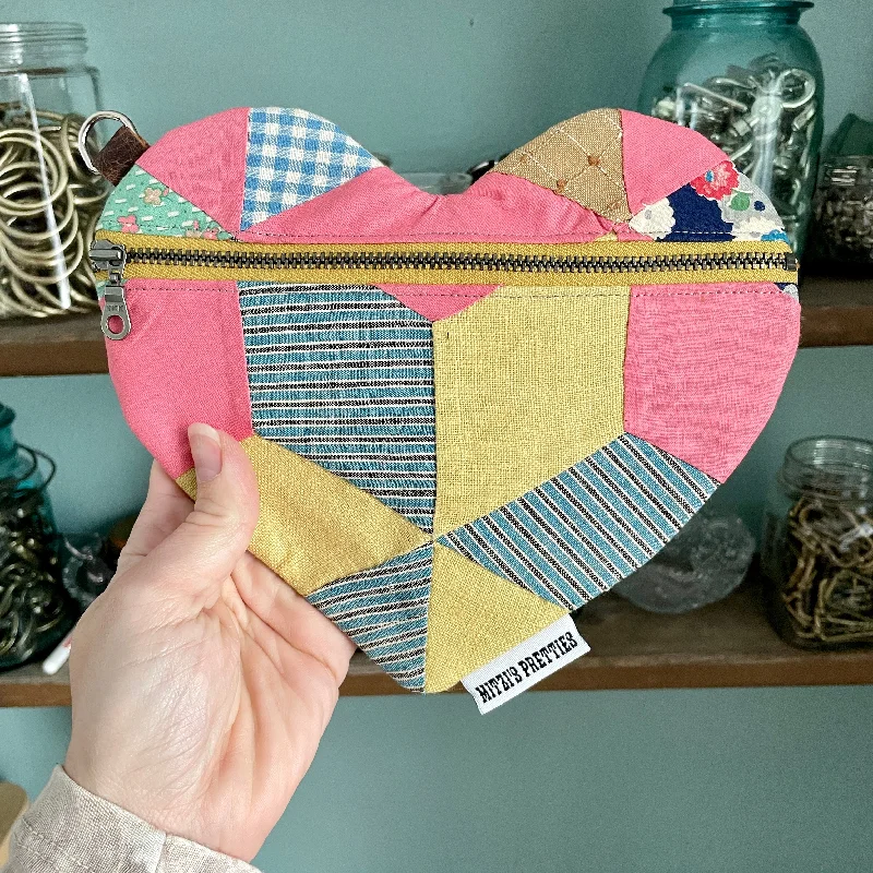 SHIPS TODAY Antique Quilt Heart Zipper Pouch Trendy Backpacks, Huge Markdowns