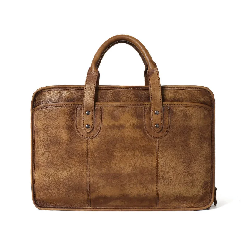 Vintage Full Grain Leather Men Briefcase, 16'' Laptop Bag, Handmade Business Handbag NZ01 Shoulder Bags, Best Deals Today