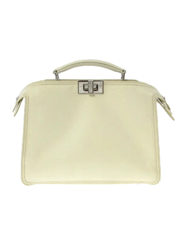 Fendi Peekaboo Iconic Leather Handbag Cream Trendy Purses, Limited Offer