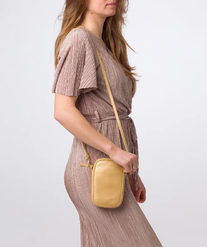 'Alaina' Metallic Gold Nappa Leather Cross Body Phone Bag Trendy Purses, Limited Offer
