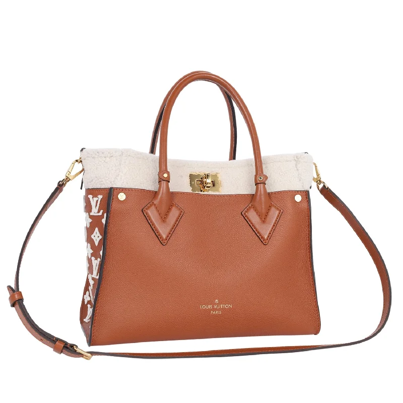 On My Side MM Leather Shearling Satchel Caramel Designer Bags At Low Prices