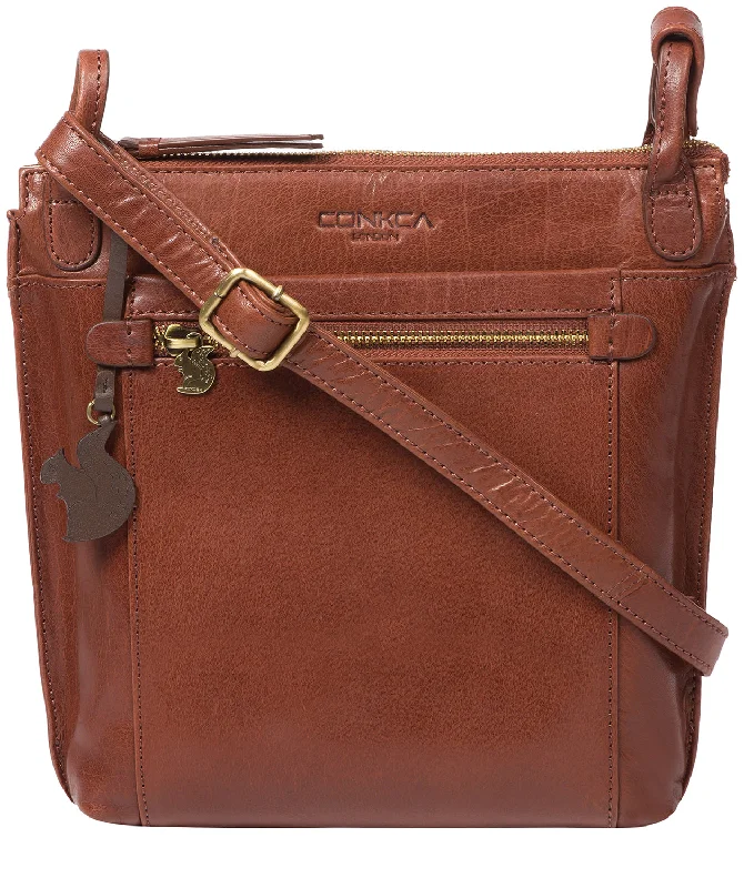 'Rego' Conker Brown Leather Cross Body Bag Stylish Totes, Special Discounts