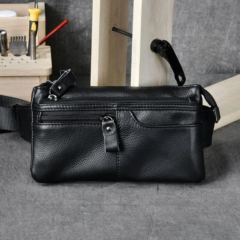 Black Leather Fanny Pack Mens Waist Bag Hip Pack Belt Bag for Men Premium Quality Bags, Budget Prices Black Leather Fanny Pack Mens Waist Bag Hip Pack Belt Bag for Men Premium Quality Bags, Budget Prices