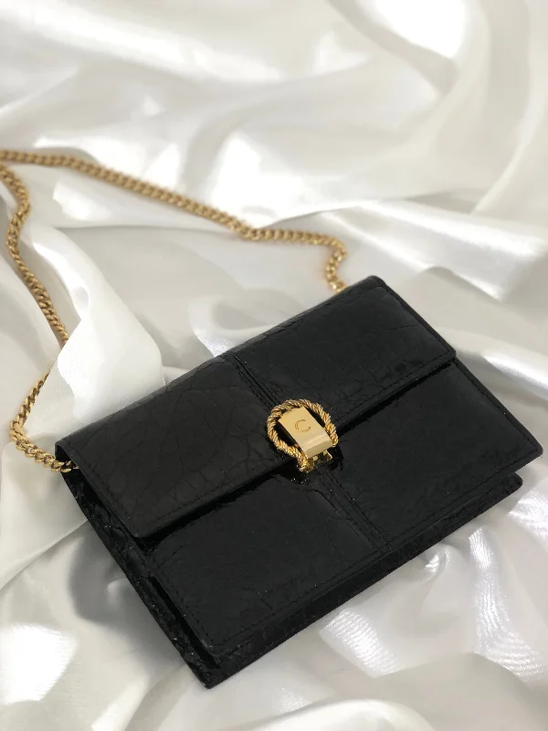 CELINE C Logo Crocodile Embossed Leather Chain Shoulder bag Black Vintage cxfmtw Fashion Bags, Huge Savings CELINE C Logo Crocodile Embossed Leather Chain Shoulder bag Black Vintage cxfmtw Fashion Bags, Huge Savings