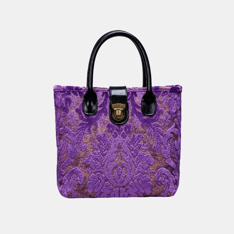 Burnout Velvet Purple Tuck Lock Carpet Satchel Everyday Elegance At Special Prices