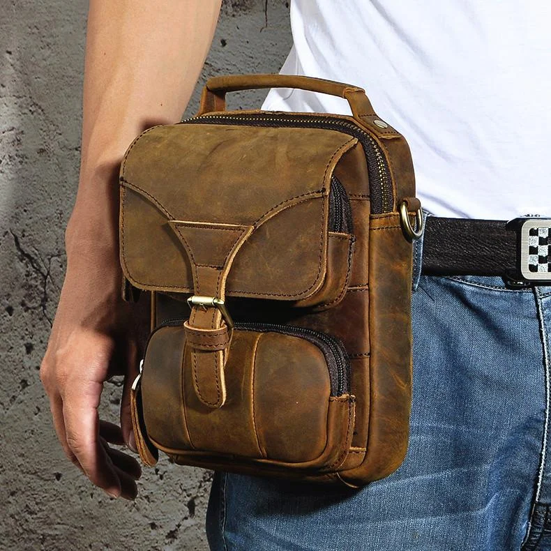 Leather Belt Pouch Mens Small Cases Waist Bag Hip Pack Belt Bag Fanny Pack Bumbag for Men Fashion Bags, Limited Offer
