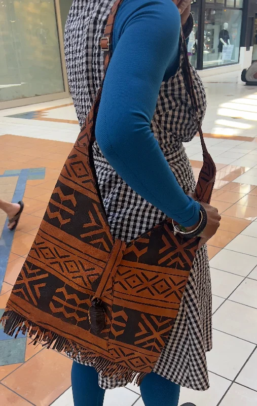 Handmade Mali Mudcloth Leather Crossbody Shoulder Bag Statement Bags, Shop Today