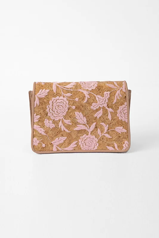 Marigold - Pink Floral Cork Embroidered Leather Shoulder Bag Fashionable Bags With Special Seasonal Offers