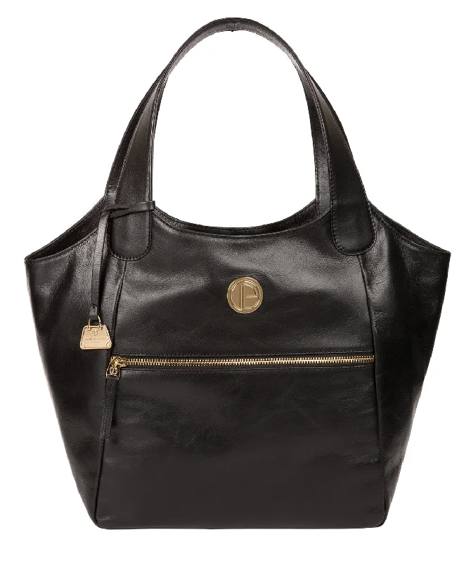 'Mimosa' Jet Black Leather Tote Bag Sleek Bags, Perfect Prices