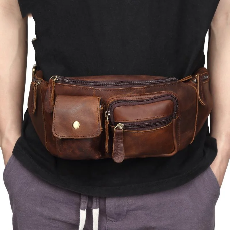 Vintage Leather Fanny Pack Mens Waist Bag Hip Pack Belt Bag for Men Elegant Totes At Limited-Time Prices